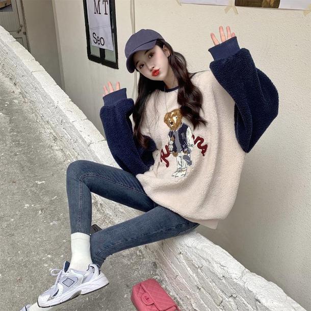 ベアボアトレーナー﻿ 6616-ivory_即納6616-画像2-韓国ファッション通販POPREA［ポップリア］