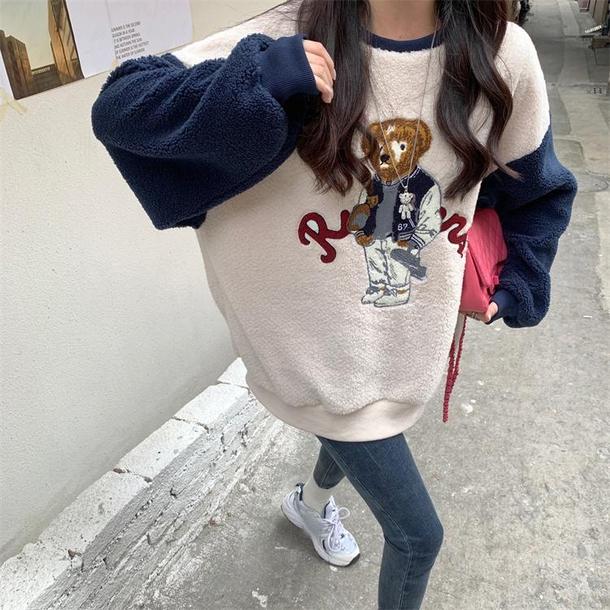 ベアボアトレーナー﻿ 6616-ivory_即納6616-画像5-韓国ファッション通販POPREA［ポップリア］