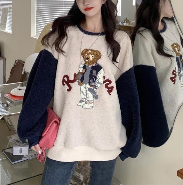 ベアボアトレーナー﻿ 6616-ivory_即納6616-画像1-韓国ファッション通販POPREA［ポップリア］