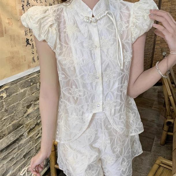 チャイナチックサマーブラウス＆パンツ﻿﻿ 6053-ivory_お取り寄せ6053-画像3-韓国ファッション通販POPREA［ポップリア］