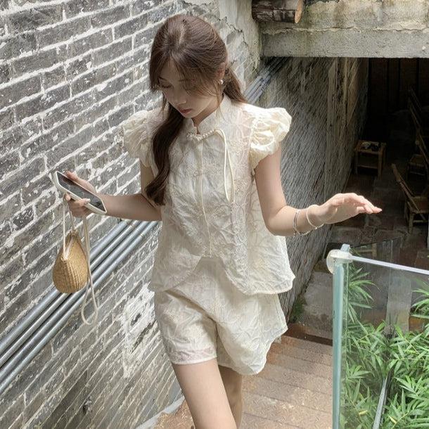 チャイナチックサマーブラウス＆パンツ﻿﻿ 6053-ivory_お取り寄せ6053-画像4-韓国ファッション通販POPREA［ポップリア］