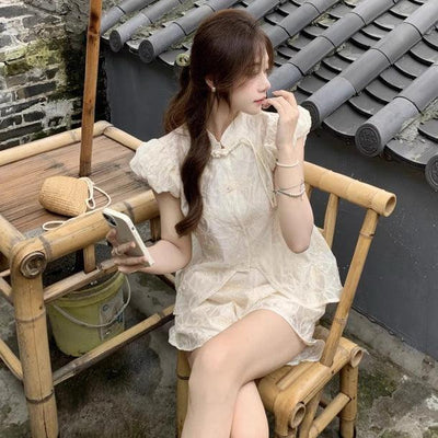 チャイナチックサマーブラウス＆パンツ﻿﻿ 6053-ivory_お取り寄せ6053-画像5-韓国ファッション通販POPREA［ポップリア］