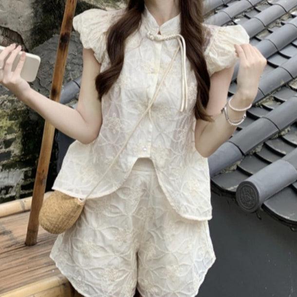 チャイナチックサマーブラウス＆パンツ﻿﻿ 6053-ivory_お取り寄せ6053-画像6-韓国ファッション通販POPREA［ポップリア］