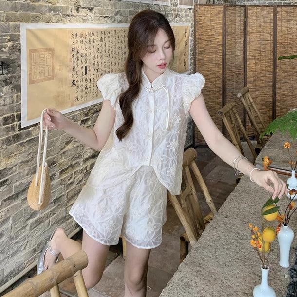 チャイナチックサマーブラウス＆パンツ﻿﻿ 6053-ivory_お取り寄せ6053-画像7-韓国ファッション通販POPREA［ポップリア］