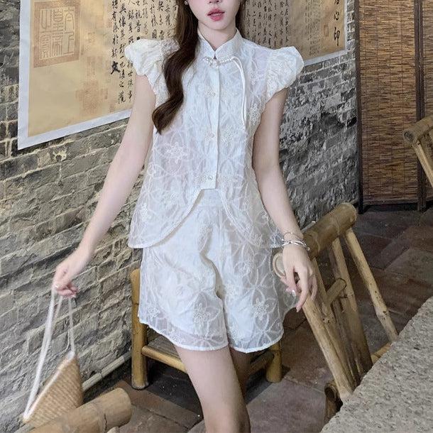 チャイナチックサマーブラウス＆パンツ﻿﻿ 6053-ivory_お取り寄せ6053-画像1-韓国ファッション通販POPREA［ポップリア］