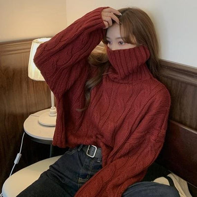 ハイカラーネックショートニット 2851-red_お取り寄せ28512-画像2-韓国ファッション通販POPREA［ポップリア］