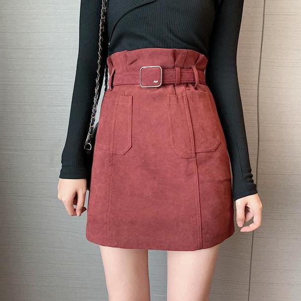 スエードライクミニスカート 2854-red/S_お取り寄せ28541-画像1-韓国ファッション通販POPREA［ポップリア］