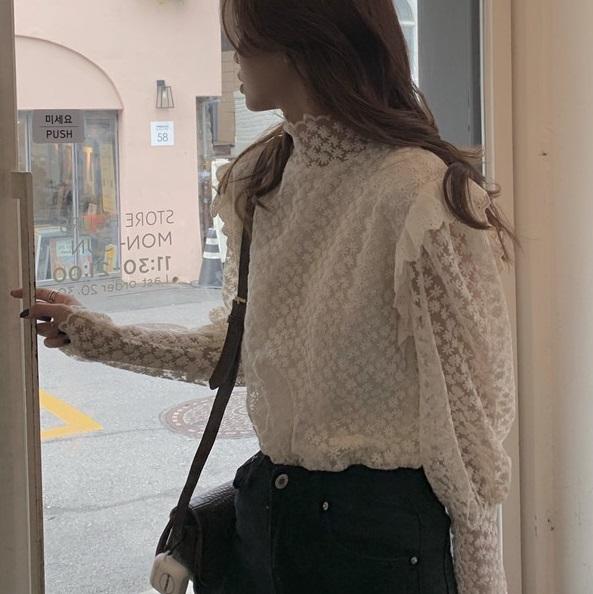 フリルフローラルレーストップス 2908-お取り寄せ2908-画像2-韓国ファッション通販POPREA［ポップリア］