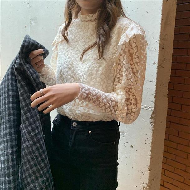 フリルフローラルレーストップス 2908-お取り寄せ2908-画像4-韓国ファッション通販POPREA［ポップリア］