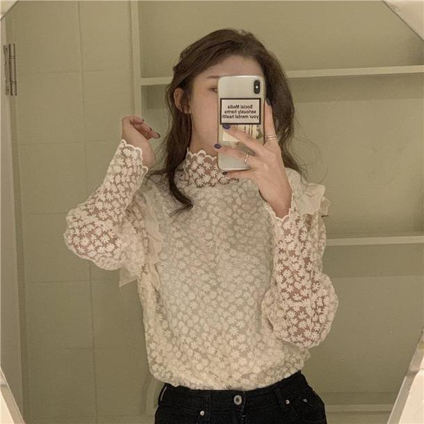 フリルフローラルレーストップス 2908-お取り寄せ2908-画像5-韓国ファッション通販POPREA［ポップリア］