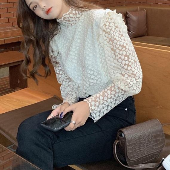 フリルフローラルレーストップス 2908-お取り寄せ2908-画像9-韓国ファッション通販POPREA［ポップリア］