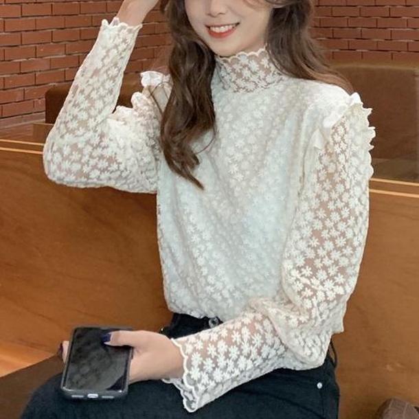 フリルフローラルレーストップス 2908-お取り寄せ2908-画像1-韓国ファッション通販POPREA［ポップリア］