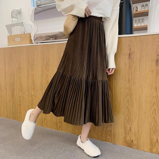 ベルベットプリーツスカート 3123-brown_お取り寄せ31232-画像3-韓国ファッション通販POPREA［ポップリア］