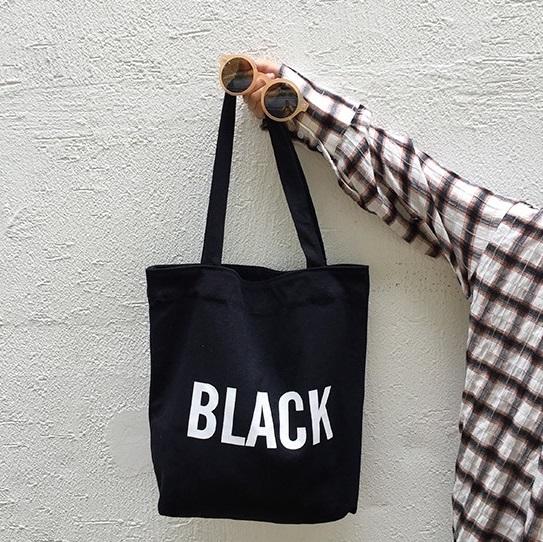 ロゴカラーキャンバスバッグ 3168-black_お取り寄せ31681-画像2-韓国ファッション通販POPREA［ポップリア］