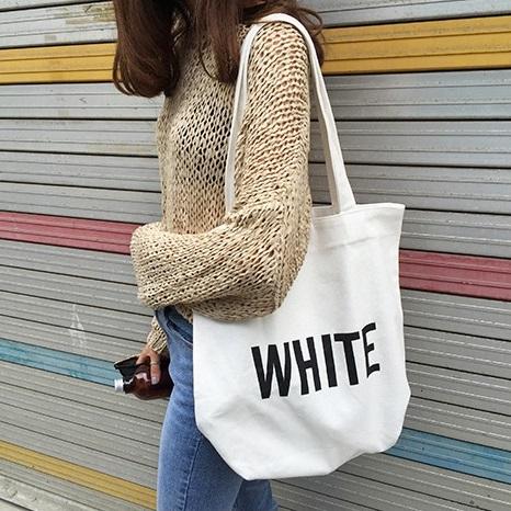 ロゴカラーキャンバスバッグ 3168-white_お取り寄せ31682-画像3-韓国ファッション通販POPREA［ポップリア］