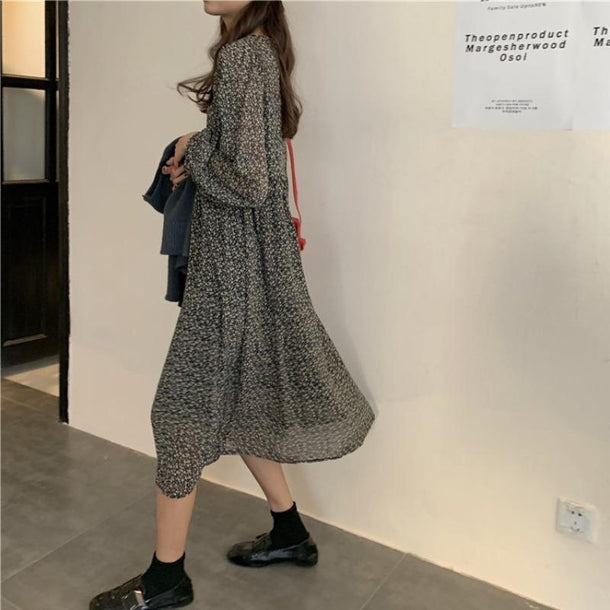 フラワーシフォンワンピ＆バックスリットニット 3170-お取り寄せ3170-画像10-韓国ファッション通販POPREA［ポップリア］