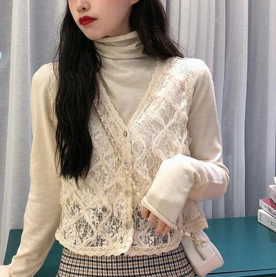 レースベスト＆ハイネックトップス 3187-ivory_お取り寄せ31871-画像1-韓国ファッション通販POPREA［ポップリア］