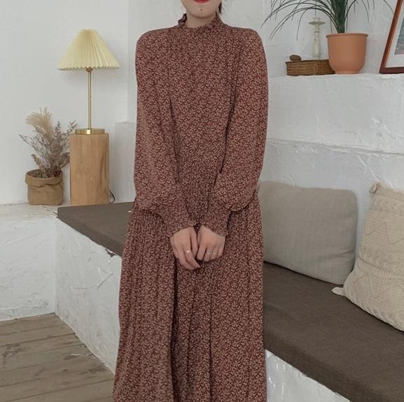 レトロシフォン細プリーツワンピース 3247-terracotta_お取り寄せ32473-画像3-韓国ファッション通販POPREA［ポップリア］