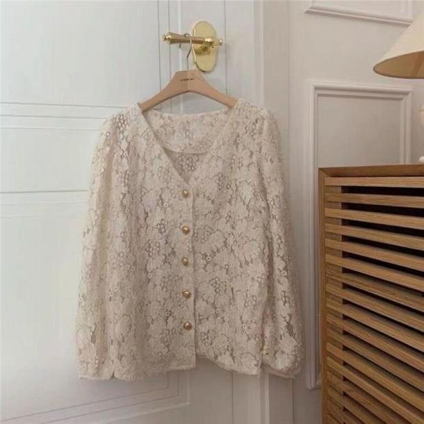 Vネックレースブラウス 3357-お取り寄せ3357-画像5-韓国ファッション通販POPREA［ポップリア］