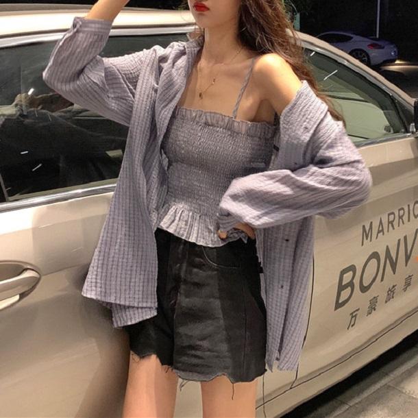 オーバーシャツ＆キャミ 3457-purple_お取り寄せ34571-画像1-韓国ファッション通販POPREA［ポップリア］