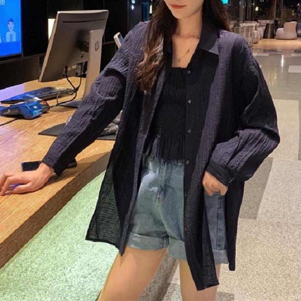 オーバーシャツ＆キャミ 3457-navy_お取り寄せ34572-画像2-韓国ファッション通販POPREA［ポップリア］