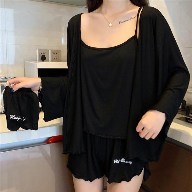 ルームウェア3ピース 3462-black_お取り寄せ34622-画像2-韓国ファッション通販POPREA［ポップリア］