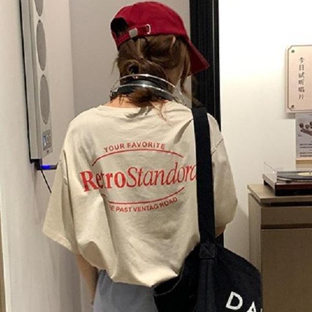 ルーズバックロゴTee 3598-ivory_お取り寄せ35981-画像1-韓国ファッション通販POPREA［ポップリア］