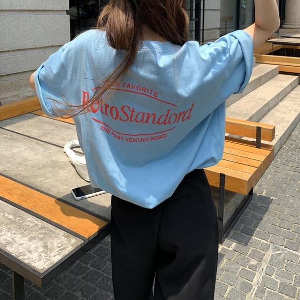 ルーズバックロゴTee 3598-blue_お取り寄せ35982-画像2-韓国ファッション通販POPREA［ポップリア］