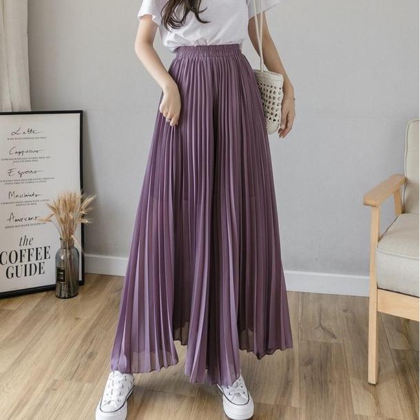 プリーツワイドパンツ 3696-purple/S_お取り寄せ36964-画像1-韓国ファッション通販POPREA［ポップリア］