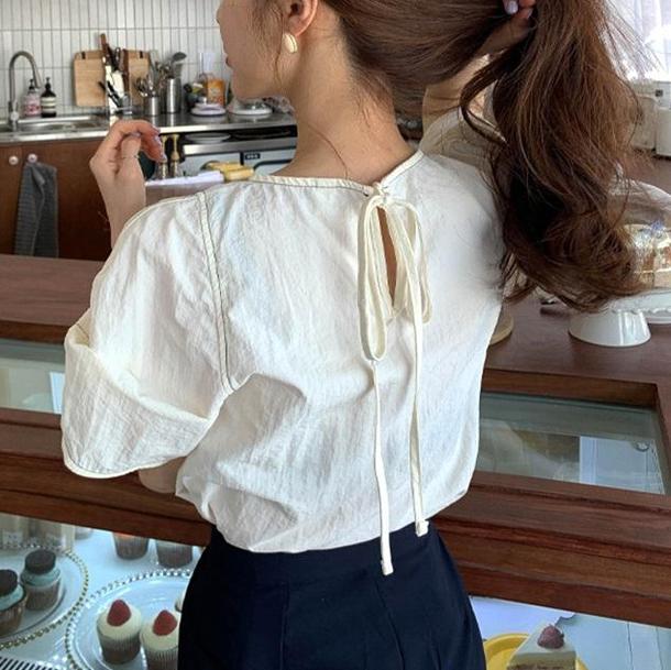 ラインバックストラップシャツ 3742-お取り寄せ3742-画像1-韓国ファッション通販POPREA［ポップリア］