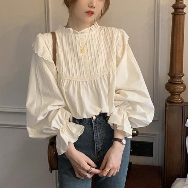 レトロキャンディースリーブブラウス 3776-お取り寄せ3776-画像1-韓国ファッション通販POPREA［ポップリア］