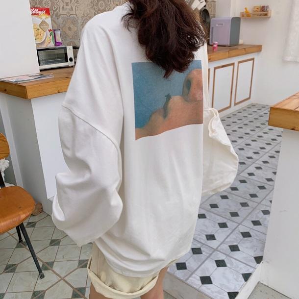 プリントルーズロンTee 3793-white/M_お取り寄せ37931-画像1-韓国ファッション通販POPREA［ポップリア］