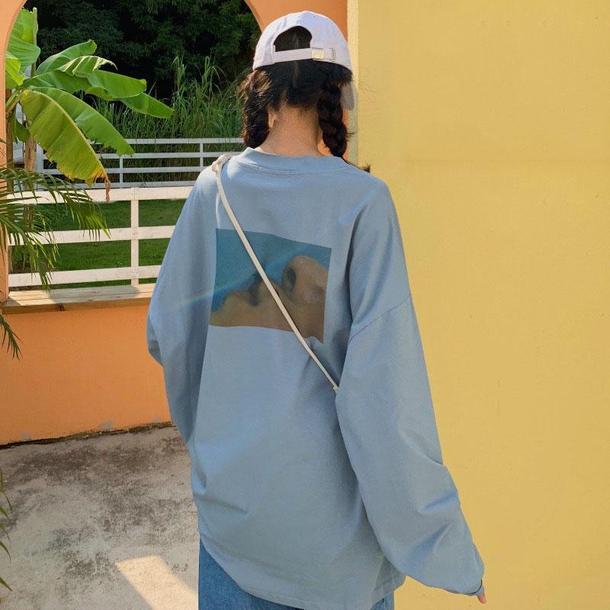 プリントルーズロンTee 3793-blue/M_お取り寄せ37933-画像2-韓国ファッション通販POPREA［ポップリア］