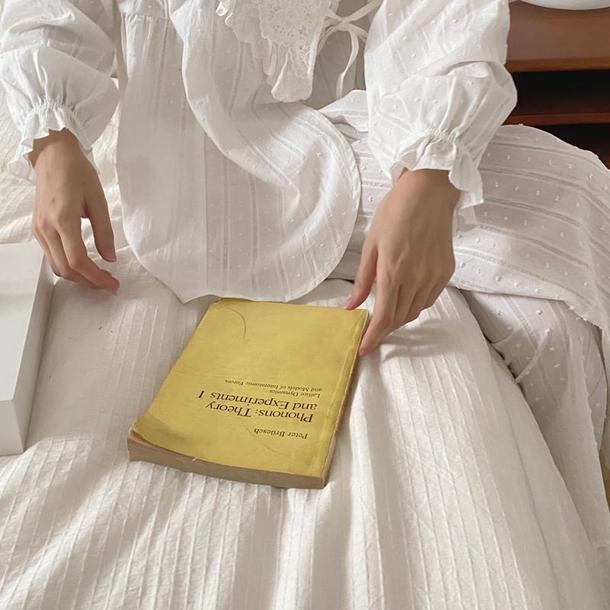 ホワイトレースVネックパジャマ 3795-お取り寄せ3795-画像7-韓国ファッション通販POPREA［ポップリア］