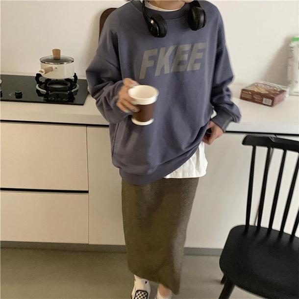 プリントラウンドネックトレーナー 3807-gray_お取り寄せ38072-画像2-韓国ファッション通販POPREA［ポップリア］