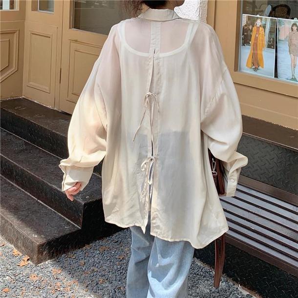 バックタイシアーブラウス 3841-light-beige_お取り寄せ38411-画像1-韓国ファッション通販POPREA［ポップリア］