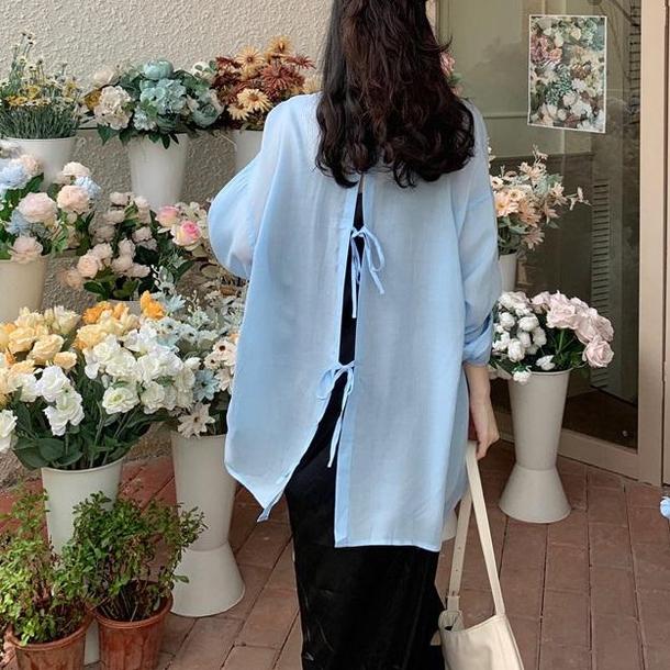 バックタイシアーブラウス 3841-blue_お取り寄せ38412-画像2-韓国ファッション通販POPREA［ポップリア］