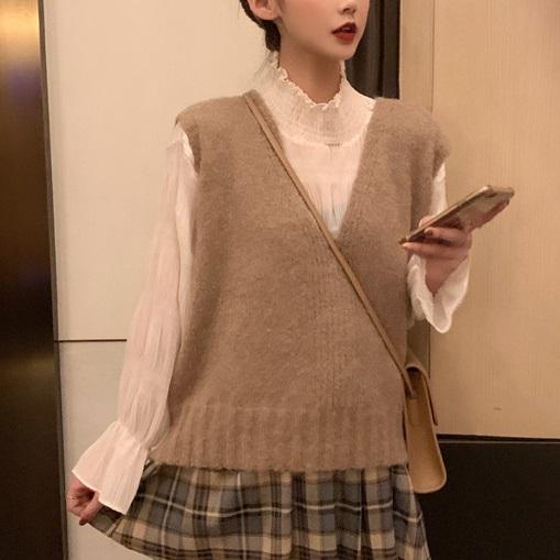 Vニット＆クリンクルブラウス 3850-お取り寄せ3850-画像6-韓国ファッション通販POPREA［ポップリア］