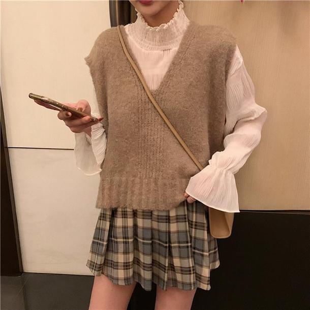 Vニット＆クリンクルブラウス 3850-お取り寄せ3850-画像7-韓国ファッション通販POPREA［ポップリア］