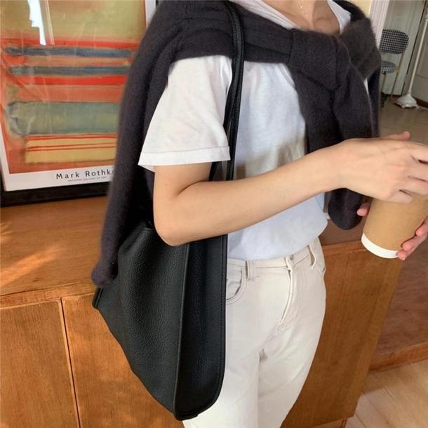 ショルダーソフトエコレザーバッグ 3855-black_お取り寄せ38552-画像2-韓国ファッション通販POPREA［ポップリア］