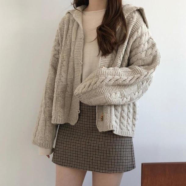 ケーブル編みニットジャケット 3868-gray_お取り寄せ38682-画像2-韓国ファッション通販POPREA［ポップリア］