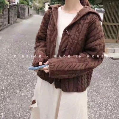 ケーブル編みニットジャケット 3868-brown_お取り寄せ38683-画像3-韓国ファッション通販POPREA［ポップリア］