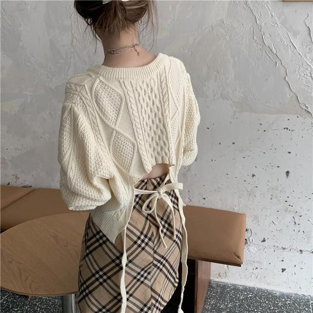 バックストラップショートニット 3925-ivory_お取り寄せ39251-画像1-韓国ファッション通販POPREA［ポップリア］