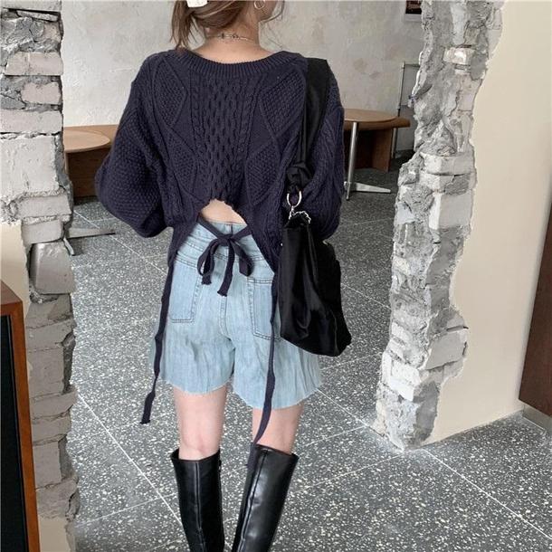 バックストラップショートニット 3925-navy_お取り寄せ39252-画像2-韓国ファッション通販POPREA［ポップリア］