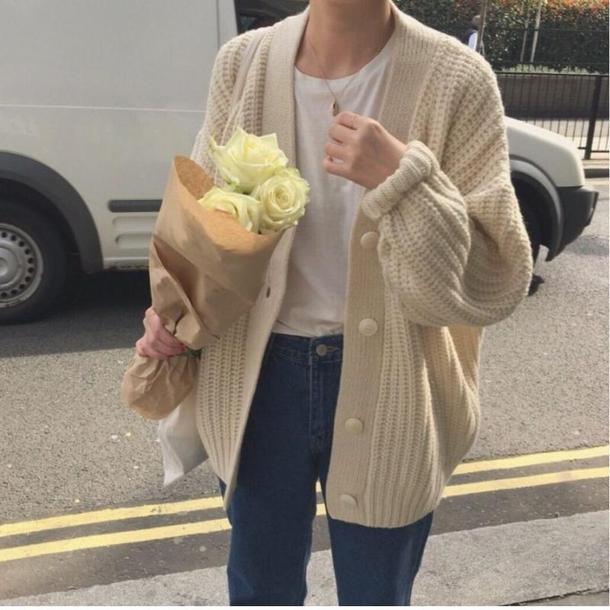 ルーズパフスリーブカーディガン 3946-ivory_お取り寄せ39461-画像1-韓国ファッション通販POPREA［ポップリア］