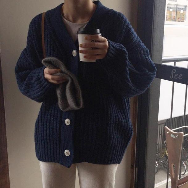 ルーズパフスリーブカーディガン 3946-blue_お取り寄せ39463-画像3-韓国ファッション通販POPREA［ポップリア］