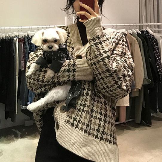 千鳥格子オーバーカーディガン 3953-お取り寄せ3953-画像2-韓国ファッション通販POPREA［ポップリア］