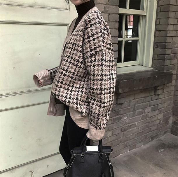 千鳥格子オーバーカーディガン 3953-お取り寄せ3953-画像6-韓国ファッション通販POPREA［ポップリア］