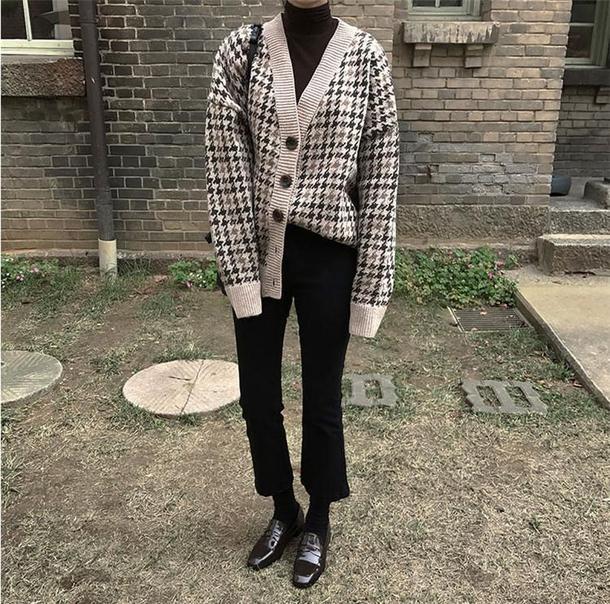 千鳥格子オーバーカーディガン 3953-お取り寄せ3953-画像7-韓国ファッション通販POPREA［ポップリア］