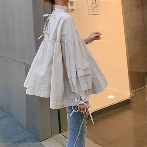 ハイネックフレアブラウス 3965-ivory/S_お取り寄せ39651-画像1-韓国ファッション通販POPREA［ポップリア］